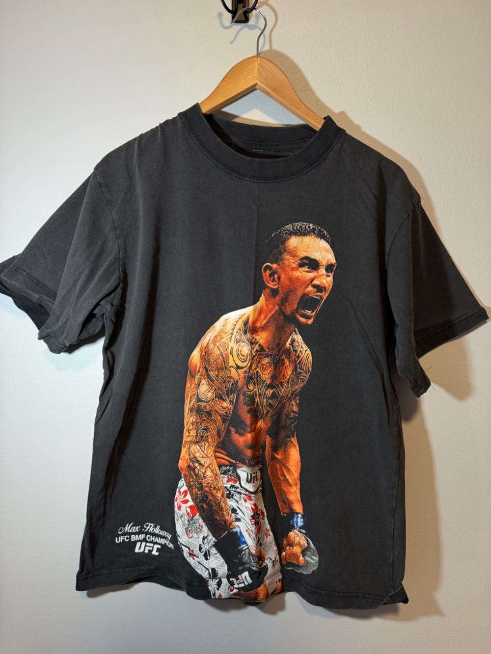 UFC Black Graphic Fighter Tee with Orange-Toned Artwork
